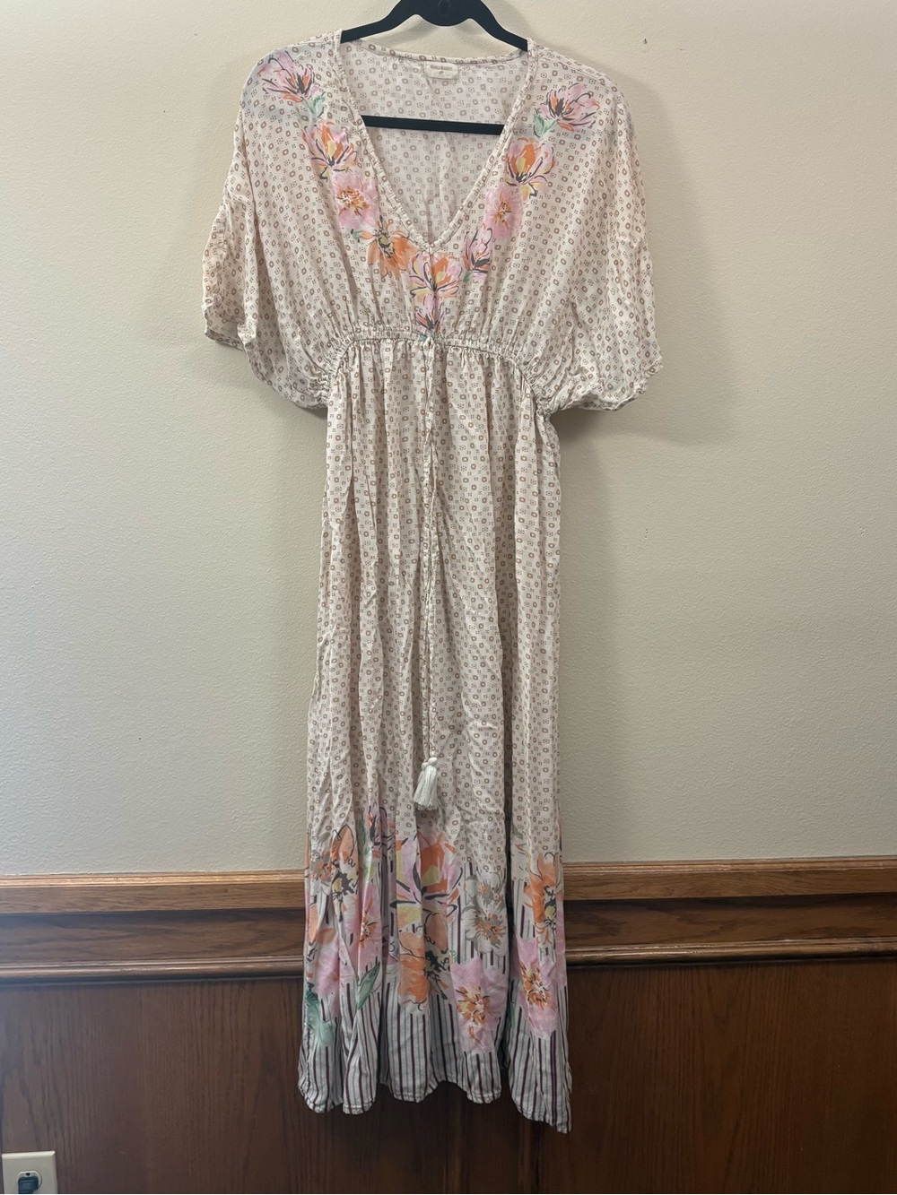 Wolrd market flowy boho-style floral midi dress womens L/XL kimono kaftan cover